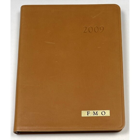 VTG Unused 2009 The Vertical DESK DIARY Camel Leather Gilded Personalized FMO - Picture 1 of 7
